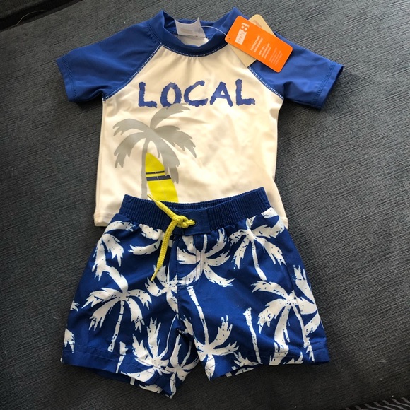 NWT Crazy 8 swim trunks and rashguard “Local” palm tree set - Picture 1 of 3